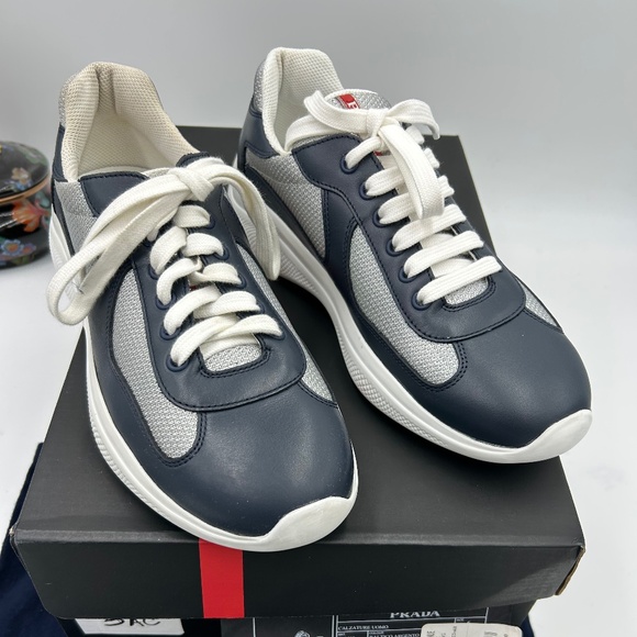 Men’s Prada America’s cup blue/silver sneakers size 6 fits 7US made in Italy - Picture 1 of 15